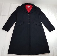 M&S SIZE 14UK L WOMENS BLACK WOOL CASHMERE BLEND LONG BUTTONED LONG COAT JACKET