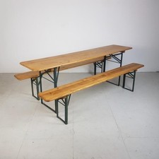 VINTAGE INDUSTRIAL GERMAN BEER TABLE BENCH SET SANDED &  WAXED GARDEN FURNITURE