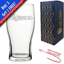 Engraved Pint Glass  Slainte Celtic Design, Add Optional Personalised Message