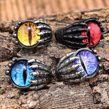 Vintage Stainless Steel Ring Devil's Eye Mens Rings Punk Biker Ring for Men