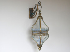 Antique Brass Moroccan Wall Lantern – Glass Hanging Candle Holder & Bracket