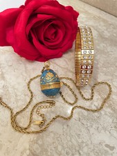 Imperial Faberge Egg Necklace Pendant Locket Bracelet Set style Fabergé egg blue