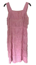 Vintage 60s Baby Pink Fringed Flapper 1920s Shift Party Dress | S | Costume