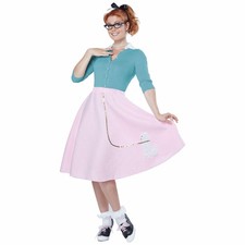 1950s Pink Sock Hops Hairspray Rock Roll Retro Womens Costume Poodle Skirt