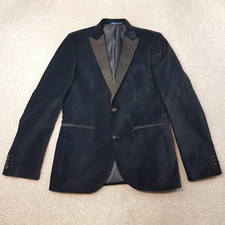 Next Mens Jacket 38L Blue Velvet Slim Tuxedo Smoking Blazer Satin Lapels Dinner