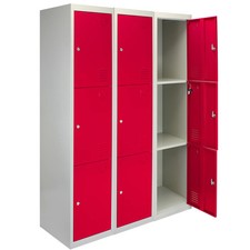 Metal Lockers 3 Doors Steel Lockable Gym Storage School Red - Office Staff
