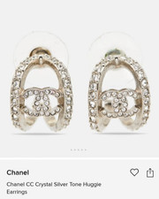 Chanel CC logo crystal huggie