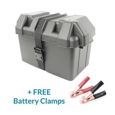 Large Leisure Battery Box for Group 27M Batteries + FREE Battery Clamps