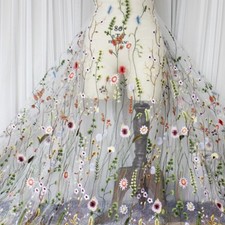 1 Yard Flower Embroidered Fabric Lace Material Wedding Dress Vintage Sewing DIY