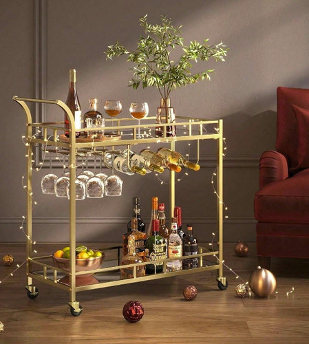 Gold drinks trolley - drinks, 2-tier