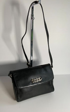 VTG 90s black leather shoulder cartridge bag VGC satchel classic House of Fraser