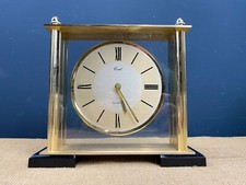 VINTAGE CORAL JAPAN GOLD METAL & GLASS QUARTZ MANTEL CLOCK