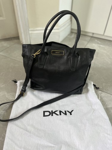Dkny black leather handbag - black,