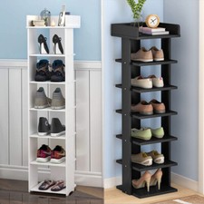 7 TIER TALL SHOE FOOTWEAR RACK ORGANISER WOODEN STORAGE SHELVES STAND SHELF UNIT