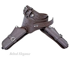 Western Cowboy Leather Gun Holster Belt– Embossed Brown Double Holster All Sizes