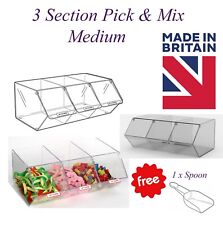 3 Section PICK N MIX SWEET ACRYLIC DISPENSER DISPLAY STACKING BIN HOLDER