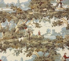 COVINGTON AVONDALE 107 VINTAGE HUNTING FISHING TOILE LINEN FABRIC BY YARD 54"W
