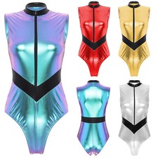 Women Leotard Wet Look Catsuit