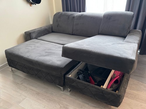 Grey velvet corner sofa with - sofa,