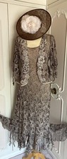 ANN BALON Bronze Lace Mother of the Bride Dress Jacket Suit Wedding Outfit Sz M