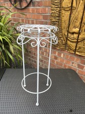 Wrought Iron Plant Stand Shabby Chic Vintage White Ornate Scroll Design