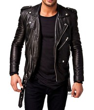 Men Leather Jacket Black Slim