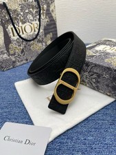 New Dior Black Calfskin Leather Gravity Embossed Reversible Belt Gold CD Buckle