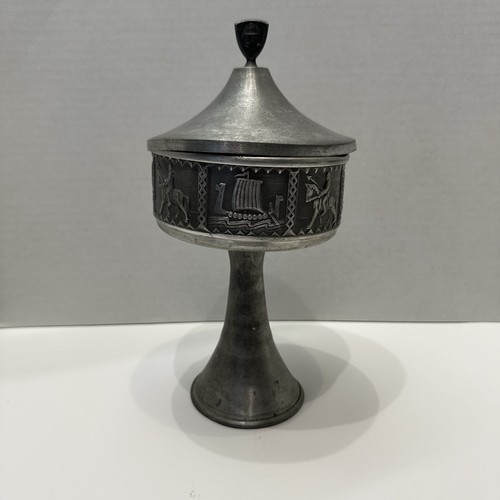 Vintage pewter pedestal lidded - pewter,