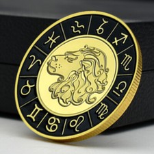 Gold Plated Coin 12 Constellations of Leo Challenge Medal with Diamond Crafts