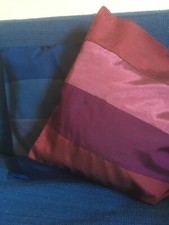 Thai Silk Cushion Cover 40cm Square Fair Trade Stripe Two Tone Zip Closure