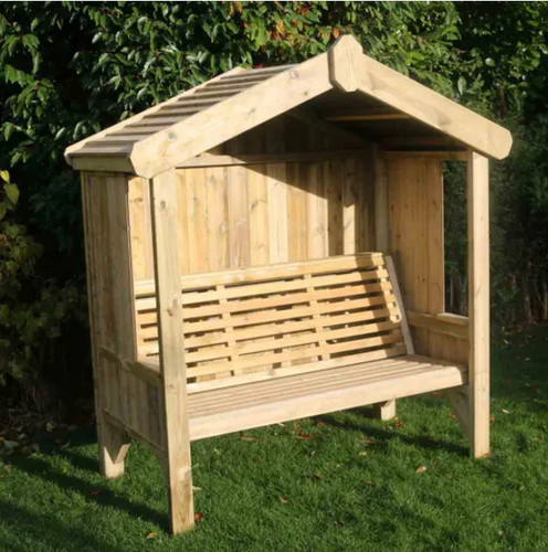 Wooden cottage arbour - wooden, seat