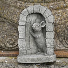 Mouse Door Stone Statue | Garden Outdoor Home Tree Animal Decoration Ornament
