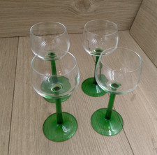 4 Vintage 1970s Luminarc Rhine Wine Straight Green Stem Hock Glasses 16cm France
