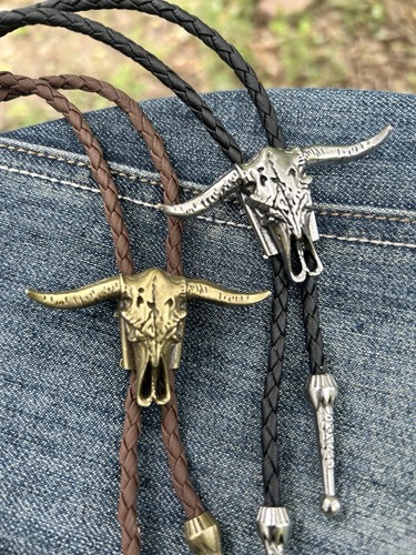 Longhorn bolo tie - longhorn, leather