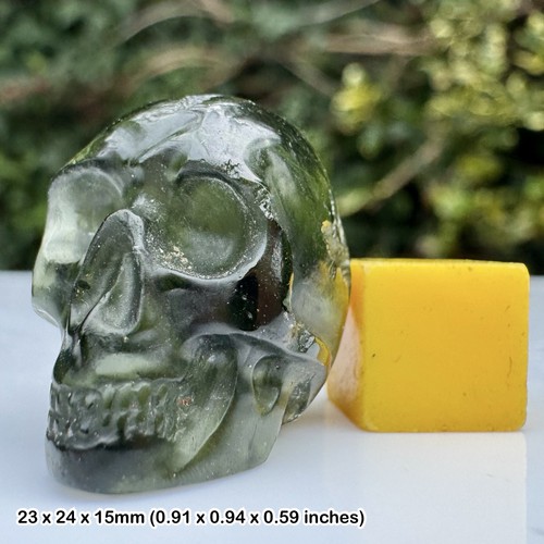 Moldavite tektite carved skull - tektite,