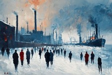 L S lowry Style Canvas Picture