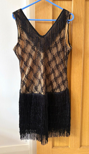Black beige 20s flapper dress - beige,