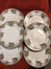 6 Wetley Art Deco Side Cake Plates Vintage 1930s Floral  English Fine Bone China
