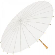 Chinese Paper and Bamboo Parasol with Elegant Handle - White