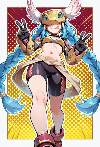 Minervamon blue hair - hair, smile