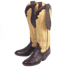 Paul Bond Brown Tan Tall Cowboy Boots  - Size 7B - Vintage Mule Ear Pulls