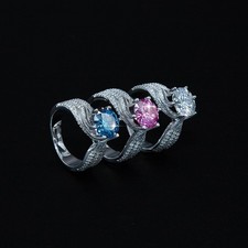 3/5CT Round Cut Colourful Moissanite Solitaire Ring Wedding S925 Sterling Silver