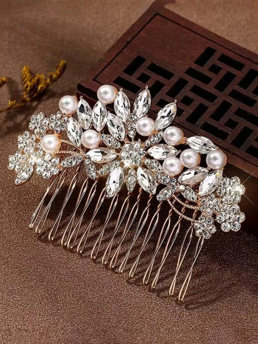 Bridal pearl crystal hair comb - crystal,