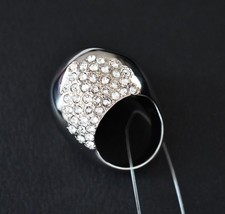 Auth SAINT LAURENT Paris Crystal/Rhinestone Egg Brass Dome Ring Size 7 #712408