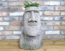 Large 51cm Easter Island Head Planter Stone Moai Face Bust Plant Pot Ornament