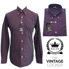Relco Mens Tonic Shirt Burgundy Long Sleeve Button Down Collar Two Tone Vintage