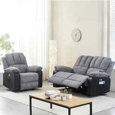 Electric Recliner 1/2 Sofa Cord Fabric Armchair Massage Heat Lounge Living Room