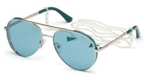 GUESS GU7607 10V Sunglasses Shiny Light Nickeltin Frame Blue Lenses Lenses 58mm