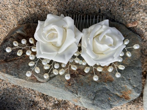 Bridal ivory floral pearl hair - ivory,