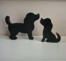 Dog Ornament Pair Black Labrador H12cm H8cm Hand Cast Pups Depth 2cm Gift Boxed